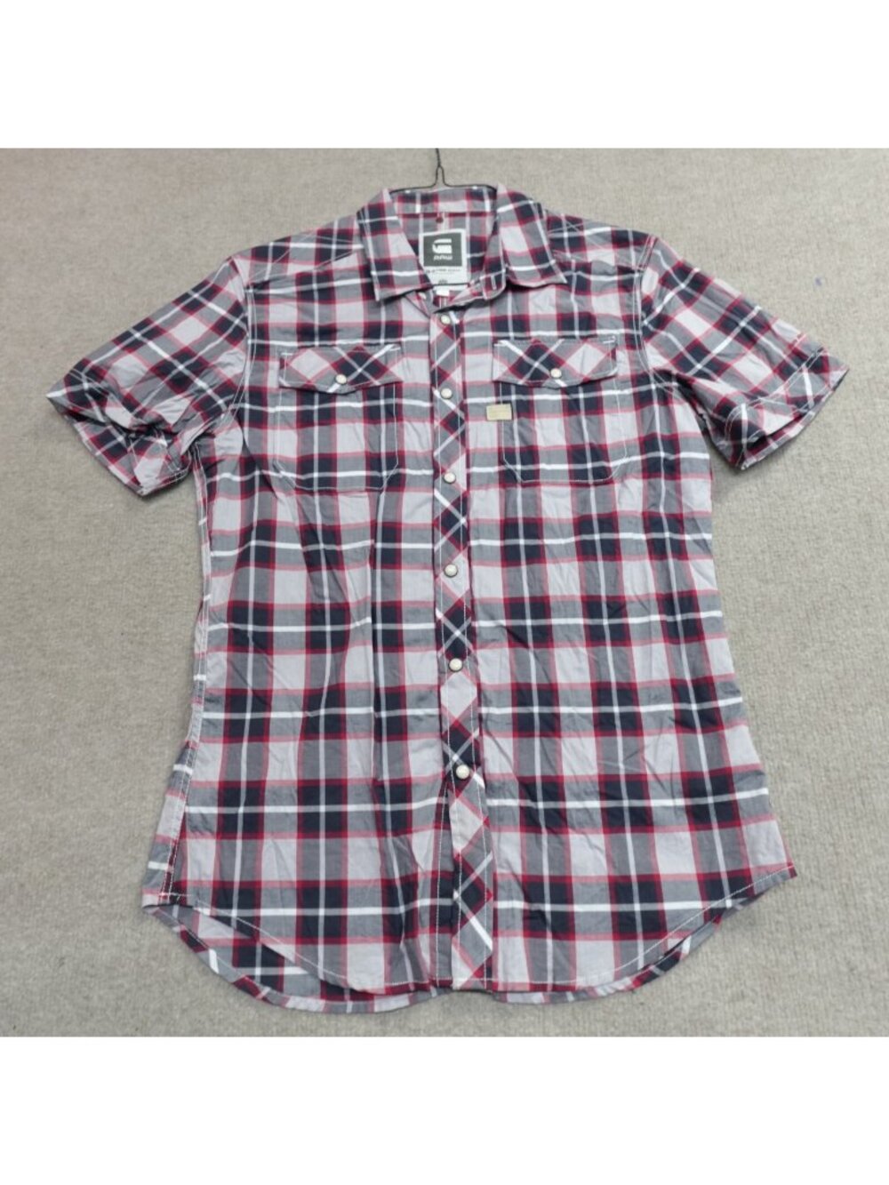 G-Star Shirt Large Gray Red Snap Front Western Landon